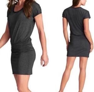 ATHLETA | Womens Odyssey Tee Dress $89 NEW Size XXS Black Heather Stretch Sporty
